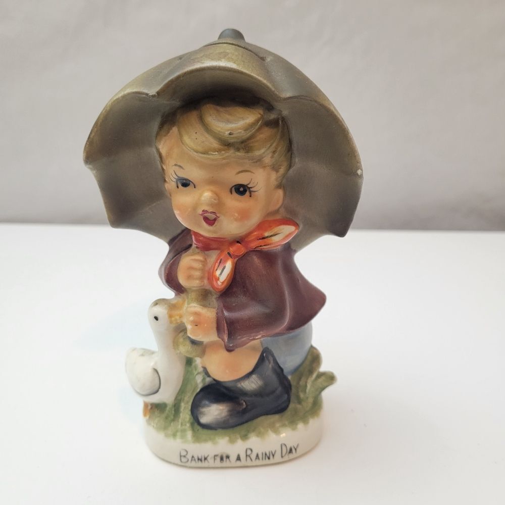Wales Bank For A Rainy Day Vintage Child Figurine‎ Bank